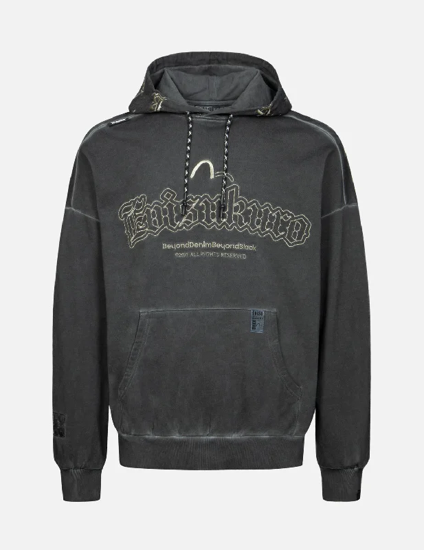 men's classic pullovers -Monogram Embroidery Garment Dye Oversized Hoodie