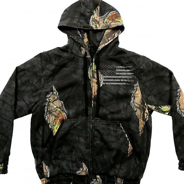 men's heavy-duty hoodies -Mossy Oak and Hot Leathers GMZ4470 Mens Limited Edition Mashup Flag Eclipse Camo Zip Up Hoodie Sweatshirt