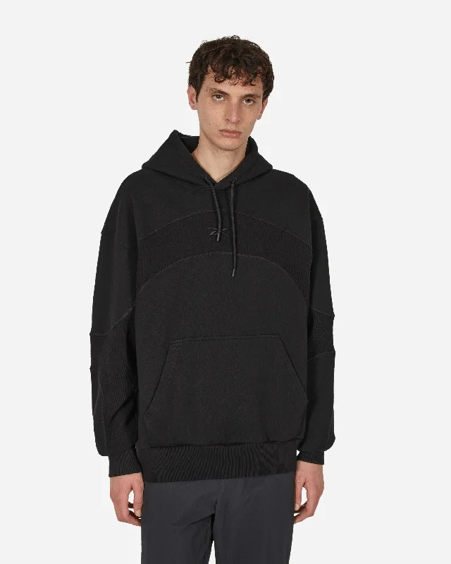 men's oversized sweatshirts for layering -Waffle Pattern Logo Hoodie Black