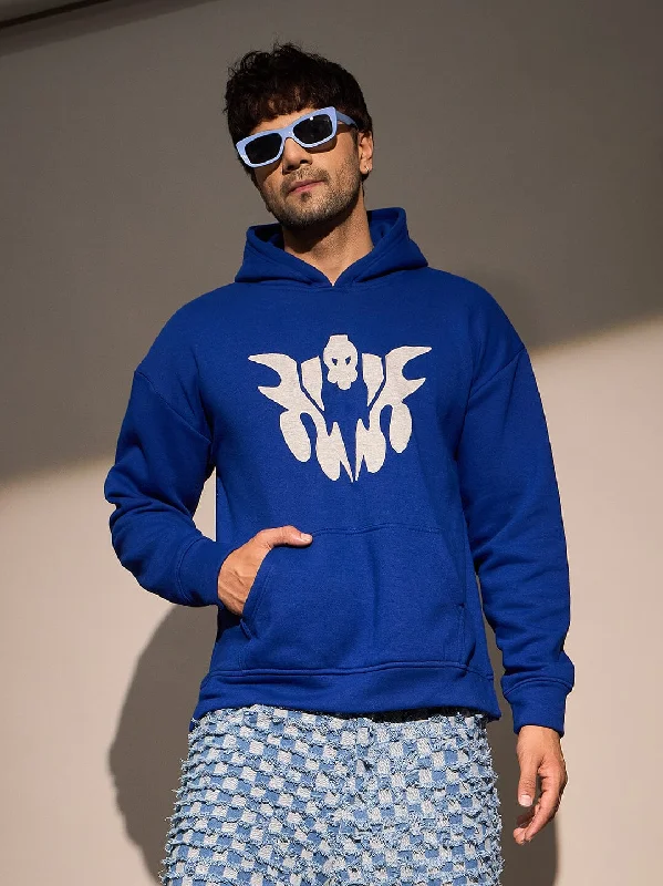 men's classic pullovers -Royal Blue Embroidery Oversized Hoodie