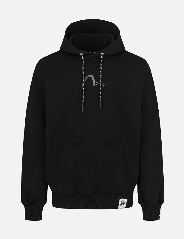 hoodies for men for working out -Sashiko Embroidery Appliqué and Seagull Print Oversized Hoodie