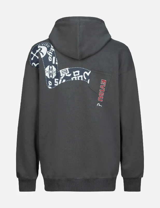 modern hoodies for men -Seagull Print and Logo Embroidery Loose Fit Hoodie