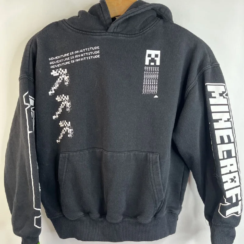 black hoodies for men -Size 10: Zara Minecraft Black White "Adventure Is An Attitude" Pixelated Creeper Pull-Over Hoodie