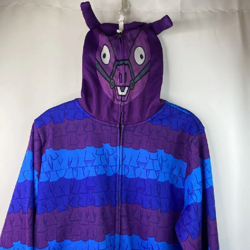 fashion sweatshirts for men -Size 16-18: Fortnite Blue & Purple Llama Pinata Zip-up Hoodie