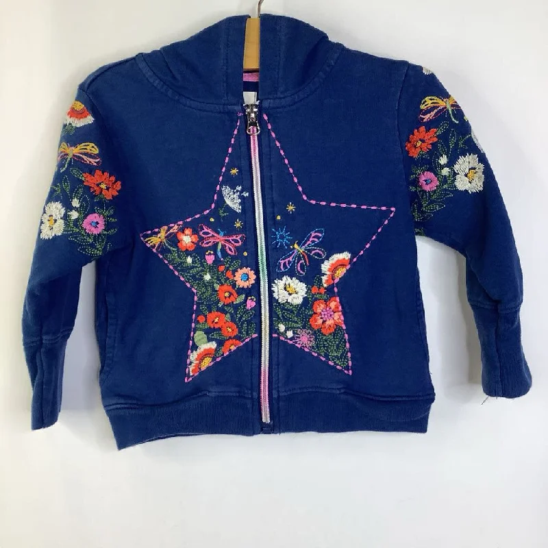 men's fashion hoodies -Size 2: Peek Blue Floral Embroidery Zip-Up Hoodie