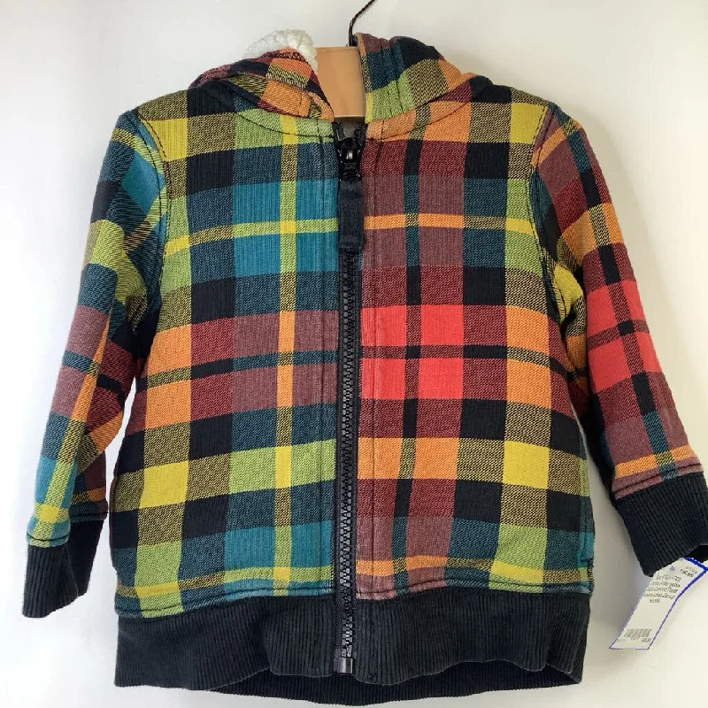 men's hoodies with logo -Size 6-12m (70): Hanna Andersson Multi-Colored Plaid Fleece Lined Zip-up Hoodie