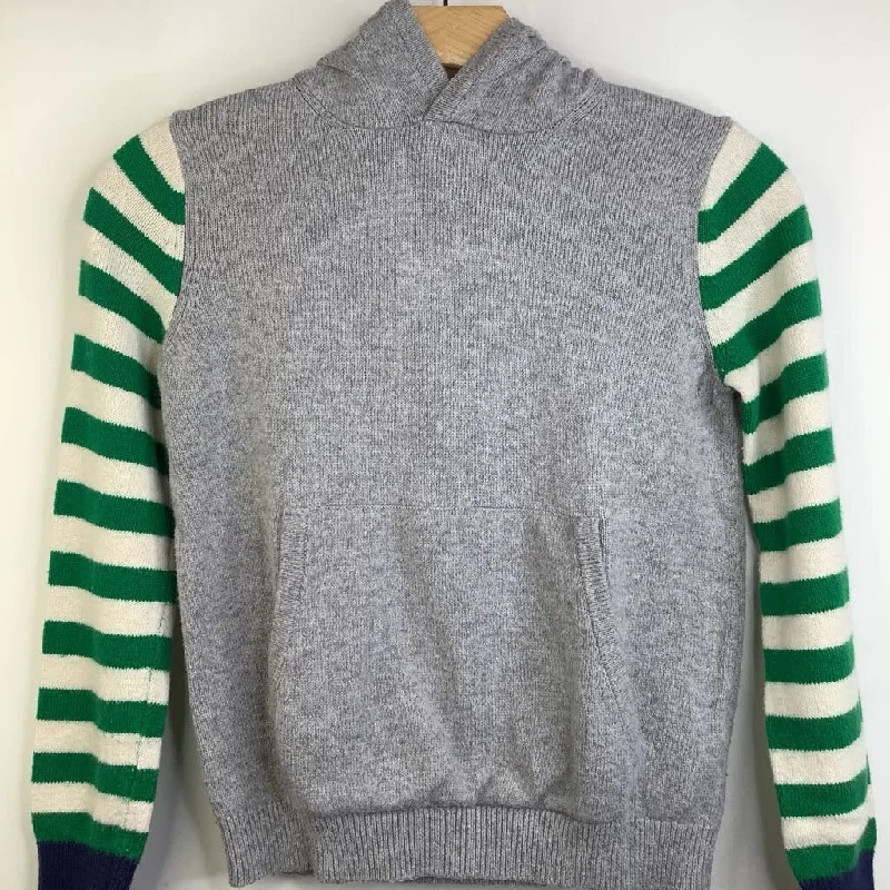 cotton hoodies for men -Size 8-9: Mini Boden Grey/Green & White Striped Arms Knitted Hoodie