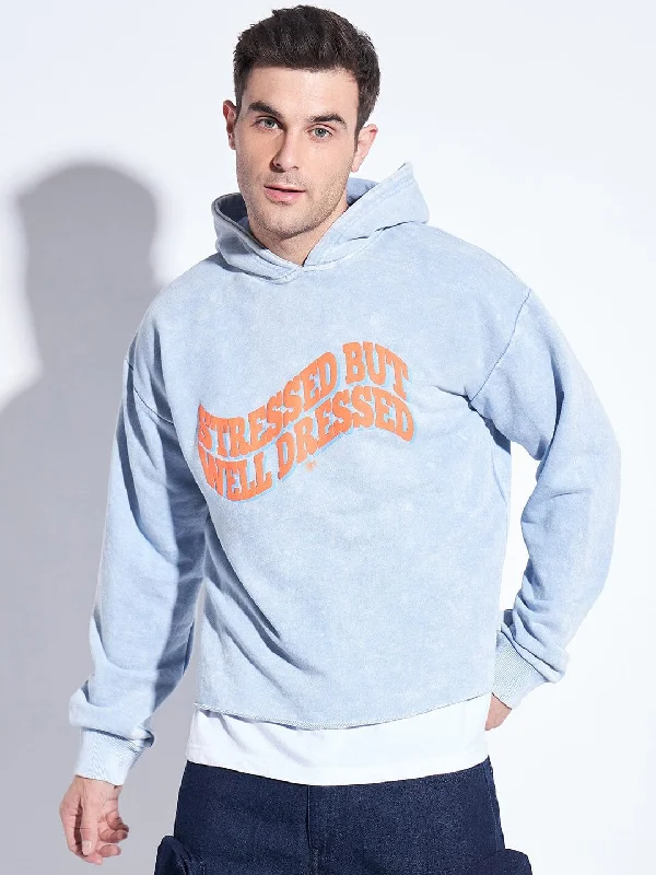 light hoodies for men -Sky Pigment Washed Graphic Cropped Hoodie