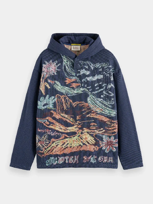 stylish sweatshirts for men -Swan artwork jacquard hoodie