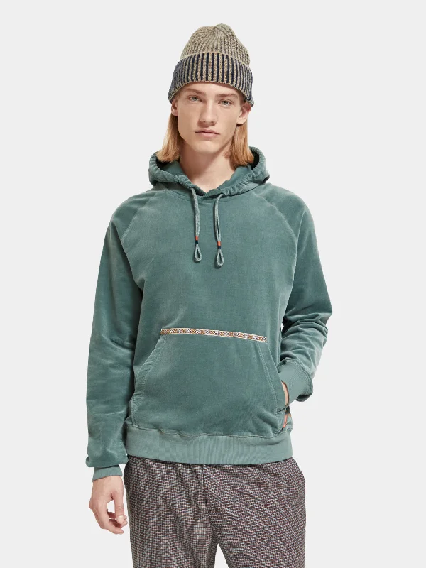 hoodies for men for working out -Tape-trimmed corduroy hoodie