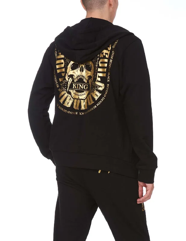 men's hoodies for casual outings -Heraldry Printed Zip-up Hoodie