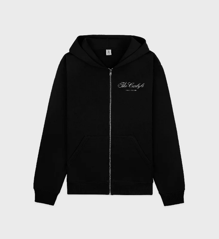 men's crewneck hoodies -The Carlyle Souvenir Zip Hoodie - Black/White