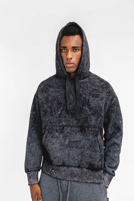 men's athletic hoodies -Washed Oversized Hoodie in Black