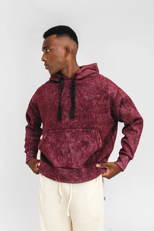 slim-fit hoodies for men -Washed Oversized Hoodie in Maroon