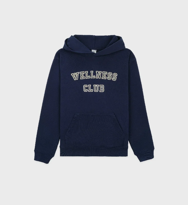 hoodie sweatshirts for men -Wellness Club Flocked Hoodie - Navy/Cream