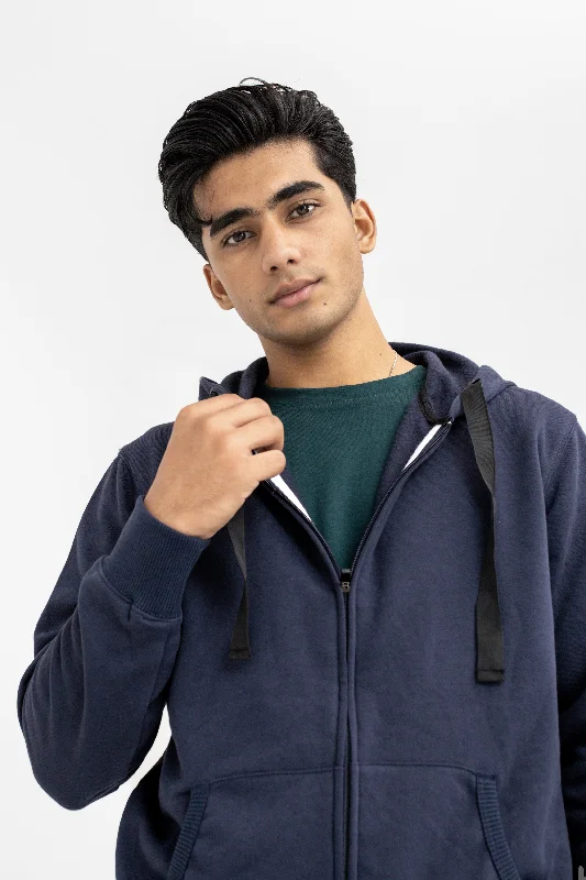 men's outdoor sweatshirts -Zip-up Hoodie in Dark Navy