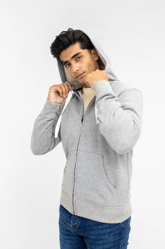 workout sweatshirts for men -Zip-up Hoodie in Heather Grey